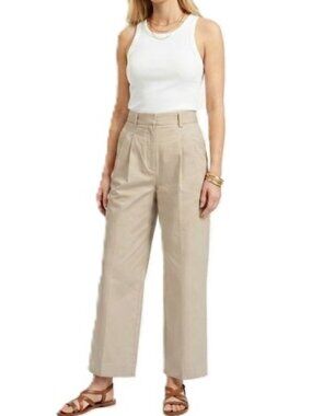 EVERLANE Wide Leg Pleated Pants Size 10 Short Beige High Rise Trouser *Flaw